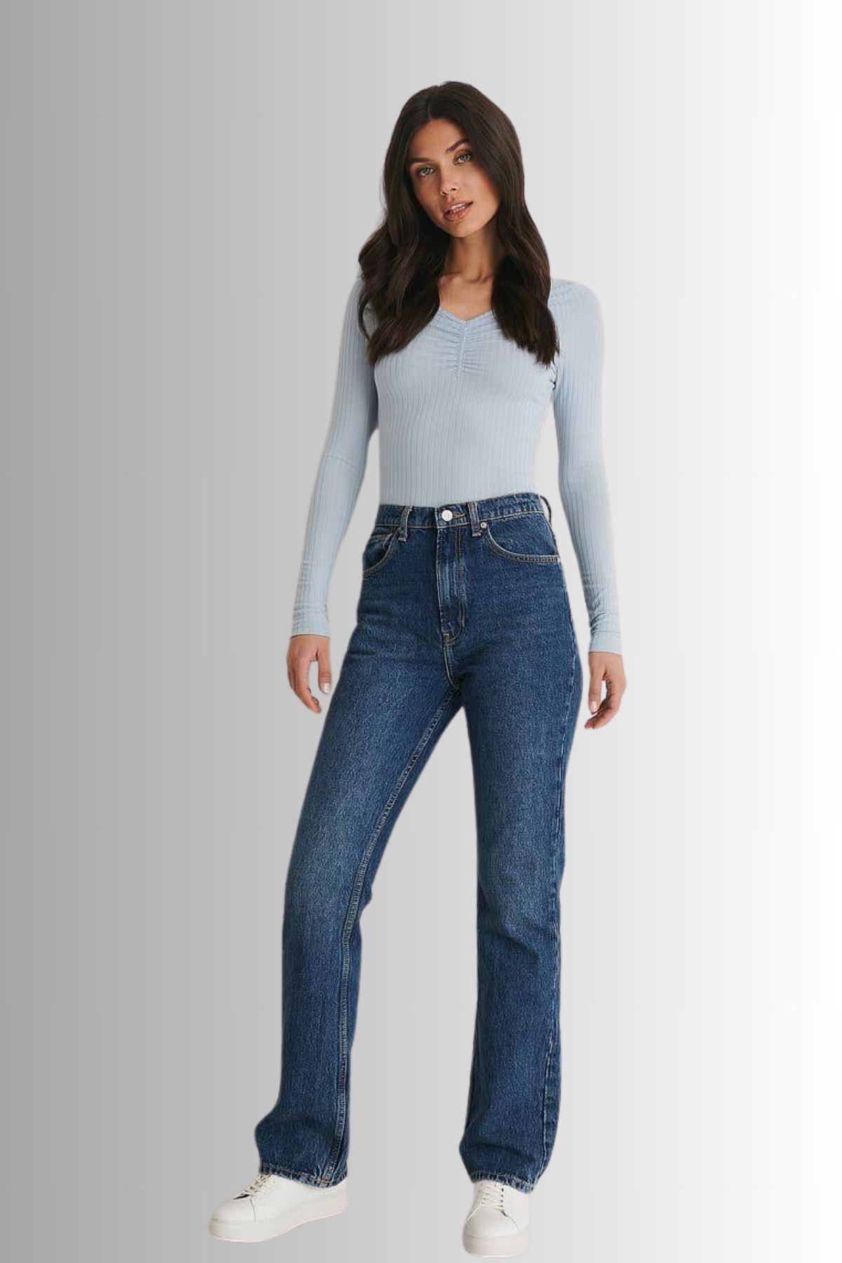 GoGoTrendy V Yaka Basic Uzun Kollu Body/Bluz